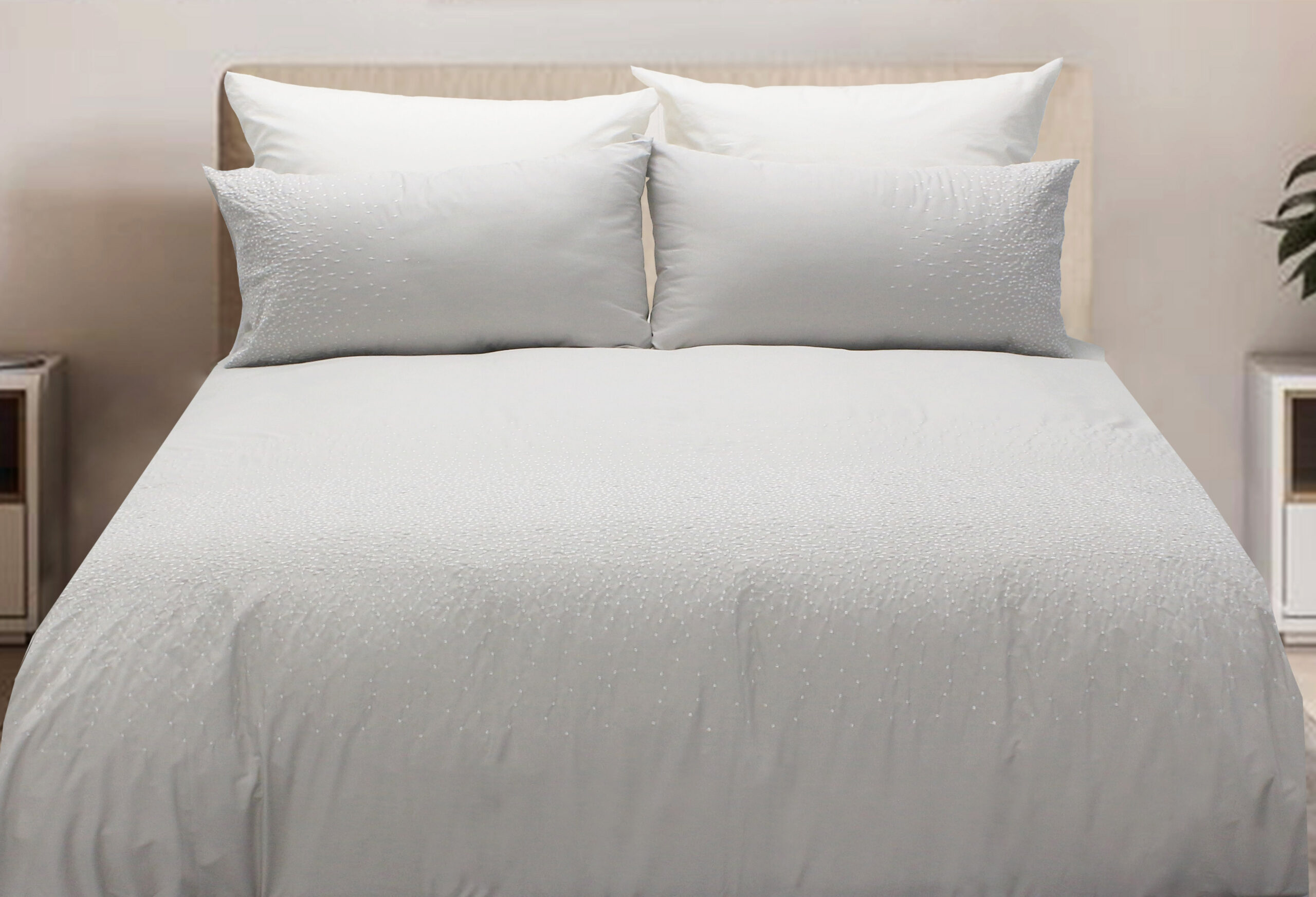 “Galaxy Grey” Embroidered Duvet Cover Set – 200TC BCI Cotton – Grey